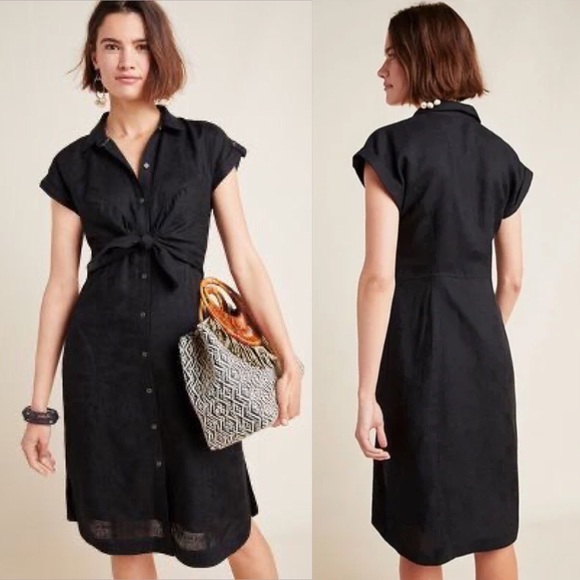 Anthropologie Dresses & Skirts - ANTHROPOLOGIE Kamryn Tie Front Black Button-Down Dress